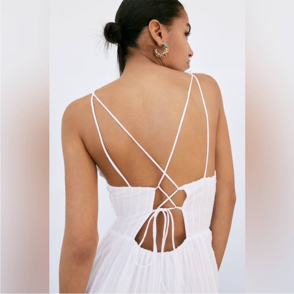 Zara White Ruffled Midi Dress - Picture 2 of 6